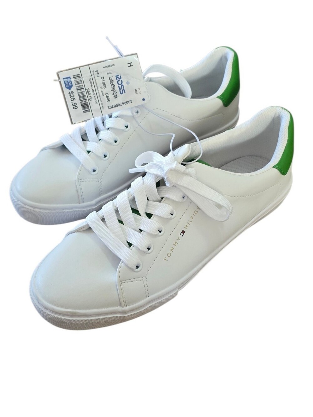 Tommy Hilfiger White Leather Sneakers with Green Heel Tab